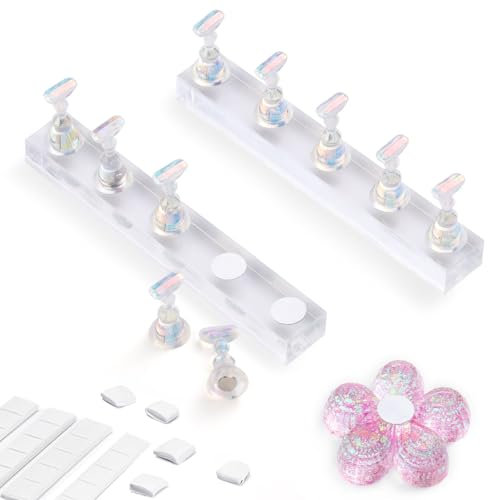 2 Set Nail Stands, Nail Holder for Painting Nails, Acrylic Nail Stand for Press on Nails Display Stand with Adhesive Putty Practice Nail Art Tools for Homes Salons (Clear)