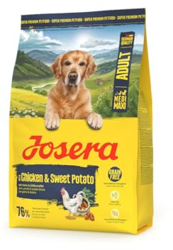 JOSERA Adult Huhn & Süßkartoffel (1 x 3 kg) | Premium Trockenfutter für ausgewachsene & sportliche Hunde mittlerer & großer Rassen | mit Erbse & ohne Kartoffel | getreidefrei | 1er Pack