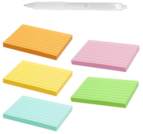 KQDRAVINE 5 Stück A7-Haftnotizen Klebezettel, 7,4 X 10,5 CM Linierte Sticky Notes, Klebezettel Bunt, Farbige notizblock, Geeignet für Buchhaltung, Notizen, Vokabeln Lernen (5 Farben Pro Packung)