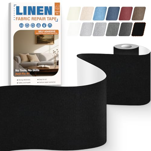 Flicken Selbstklebend Stoff 10 x 200 cm, Leinenstoff Patches Schwarz | Stoff Reparaturset Flicken Aufkleber Patch für Autositz Reparatur, Zelt, Markisen, Sofa