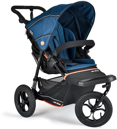Out’n’About Nipper V6 Pushchair & Rain Cover | Lightweight All-Terrain 3 Wheel Buggy, 12” Air-Filled Tyres, Compact Fold Stroller for Newborn to 4yrs, Car Seat & Carrycot Compatible (Highland Blue)