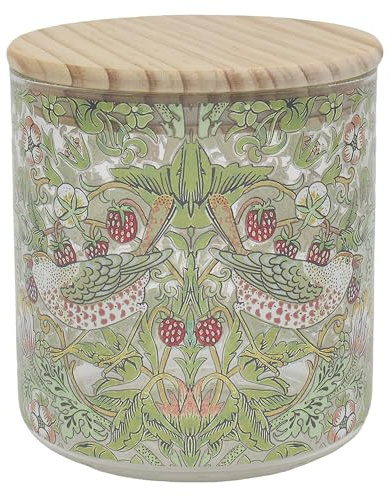 The Leonardo Collection Strawberry Thief Glass Food Storage Canister Small | Compact Capacity, Secure Closure, Food Safe, Decorative Storage, Counter Organizer, Long Lasting Quality