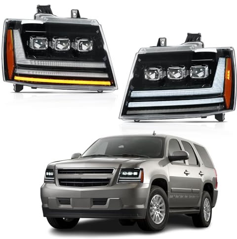 CKCD Scheinwerfer kompatibel mit Chevrolet Tahoe Suburban Avalanche 2007-2014, mit sequentiellem Drehsignal,Animation Gelb-Weiß DRL