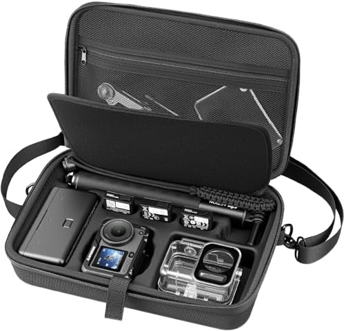 AMAZEAR Carrying Case for DJI Osmo Action 6 Accessories, Black | Compact Hard Shell Carry Bag with Shoulder Strap, Portable Camera Case for Travel, Organization, Storage, Protection