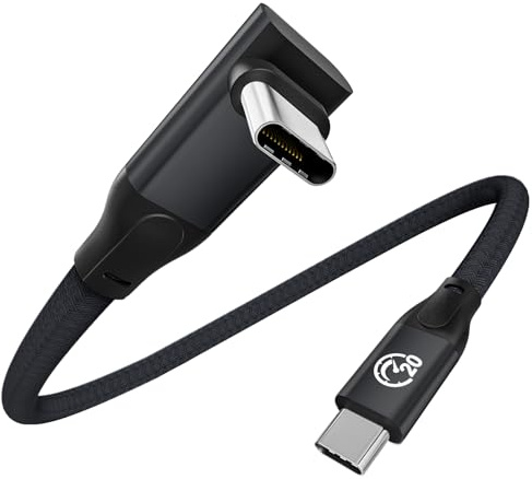 Cable USB C a USB C Corto 0.3M, 90 Grado Cable USBC 3.2 Gen2×2 20Gbps | PD 3.1 240W 5A, Vídeo 5K/4K@60Hz, Tipo C a Tipo C Carga Rapida Nylon para iPhone 17 16, MacBook, Galaxy S26 S25, Pixel