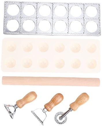 Máquina para hacer pasta, kit de herramientas para hacer pasta con sello de ravioli de 12 agujeros, cortador de pasta y rodillo de madera para cocina casera y cocina italiana