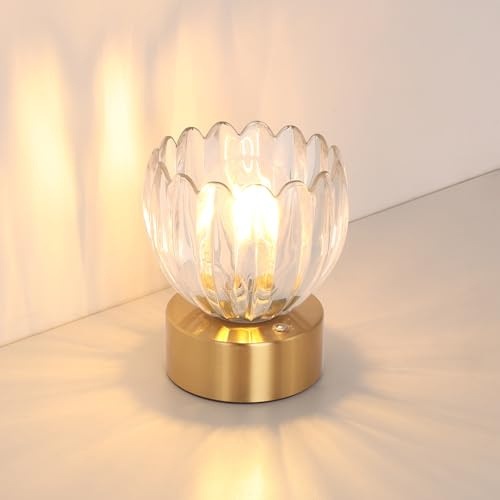Shenmoyl Kabellose kleine Tischlampe mit 5200 mAh Akku und Touch-Steuerung, batteriebetriebene Tulpen-Tischlampe mit 3 Farben, wiederaufladbare Mini-Tischlampen für Nachttisch, Schlafzimmer
