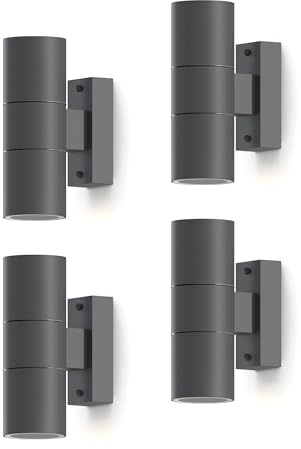 CALEX Turin Wandleuchte, für Außen & Innen, 2x GU10 Fassung, Zylinderform, Up & Downlight, wasserdicht, ohne Leuchtmittel, Anthrazit, 4er Pack