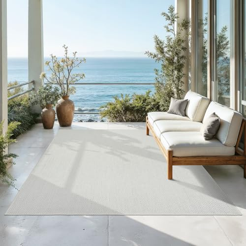 Mia´s Teppiche Malaga Outdoor Teppich Wetterfest – Balkonteppich & Terrassenteppich, Indoor Outdoor Flachgewebe, Waschbar, UV-beständig & Pflegeleicht, Creme, 300 x 400 cm
