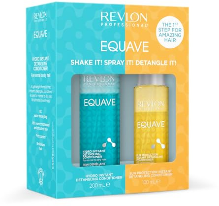 REVLON PROFESSIONAL EQUAVE Haarpflege-Duoset – Instant Detangling Conditioner Hydro, 200 ml, & Sun Protection, 100 ml, entwirrender Leave in Sprühconditioner, Sonnenschutz fürs Haar, Hitzeschutz