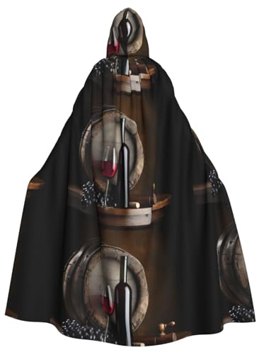 WHJSSF Red Wine Bottle Glass Prints Hooded Cloak - Long Costume Throw, Soft Halloween Layer & Drawstring Tie