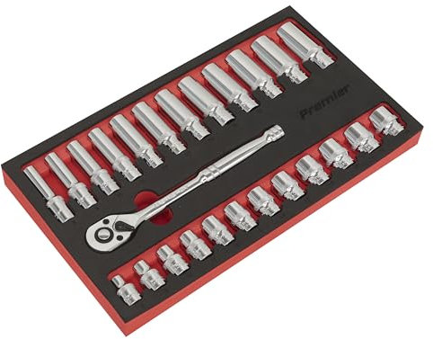 Sealey Ak66722 Ratchet Wrench & Socket Rail Set 25Pc 3/8In Sq Drive