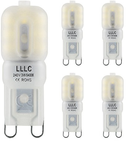 Long Life Lamp Company 5 x G9 LED Bulbs 3w Cool White Equivalent 30w 240v with Frosted Cover