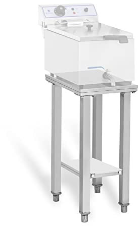 Royal Catering RCSF-15E Shelf Table for Deep Fat Fryer (41 x 29 cm, 2 Shelves, 150 kg, Height-Adjustable feet, Stainless Steel) Silver