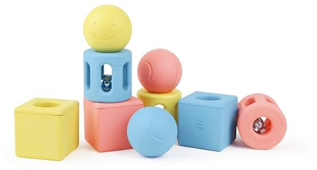 Hape Baby Geometric Rattle Trio - 9 Rattles - Made With Rice, Multi Colour, One Size
