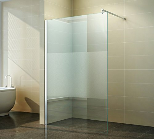 Duschwand Glas 10mm Sicherheitsglas - Begehbare Duschabtrennung Glaswand Easy Clean Nano Beschichtung - Walk - Duschwand Teilsatiniert 140 cm - ebenerdig - Duschtrennwand mit Edelstahl-Zubehör