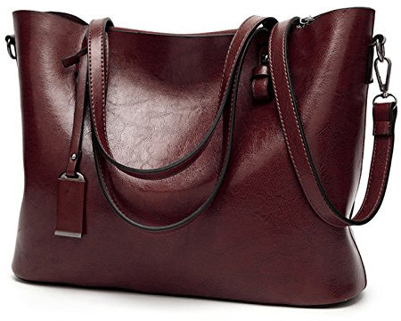 Coolives Damen Shopper Tasche aus PU-Leder mit Schulterriemen Schultertasche Umhängetasche Eimer Handtasche für Frauen Kaffee braun EINWEG