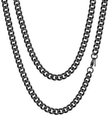 ChainsHouse Schwarzkette 51cm Männerkette Edelstahl Kette Mann Halskette Herren Panzerkette 6mm Robuste Kette ohne Anhänger Gliederkette Schwarz Kubanische Kette 51cm Hip Hop Kette Schmuck für Opa