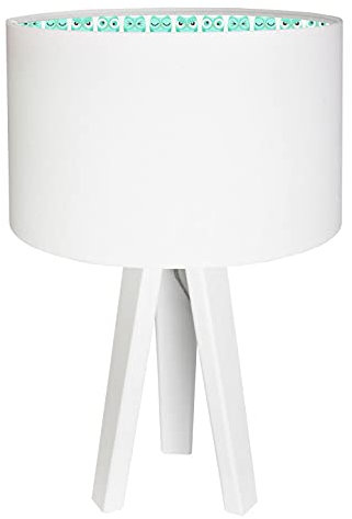 Licht-Erlebnisse Weiße Tischlampe Holz Stoff in Weiß Mint Eulen 46cm hoch Kinder dekorativ MONIE Nachttischleuchte Kinderlampe