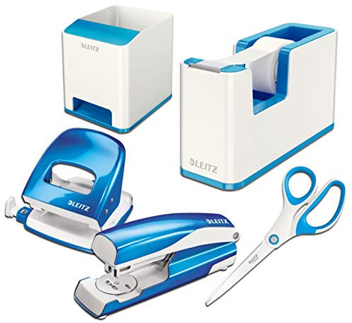 Leitz Wow Schreibtisch Accessoires (Weiß/BlauMetallic, 5-teiliges Set)