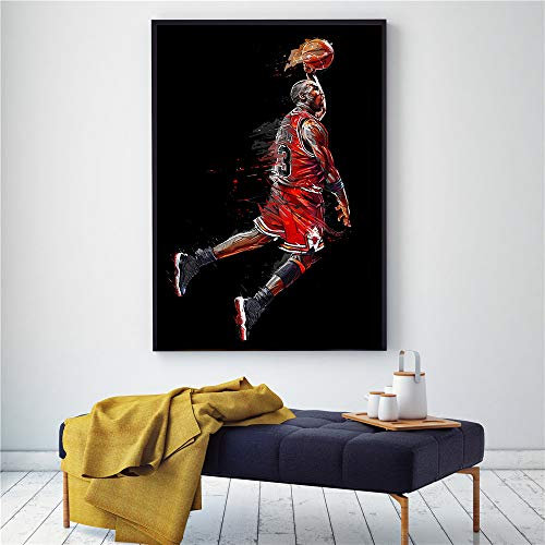 Abstraktes Leinwandbild Michael Jordan Fly Dunk Basketball Wandbilder für Wohnzimmer Dekoration Schlafzimmer Poster (50 x 70 cm (gerahmt)