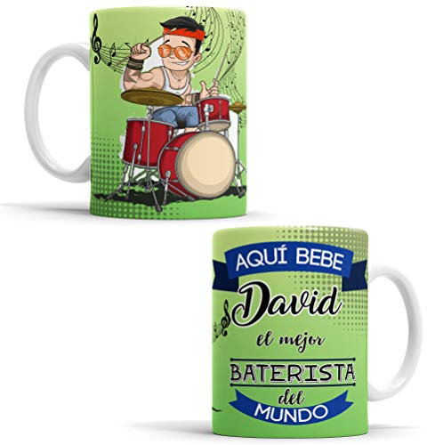 OyC Taza para el Mejor Baterista del Mundo - Regalo Original y Creativo Con Frase y Dibujo Personalizado