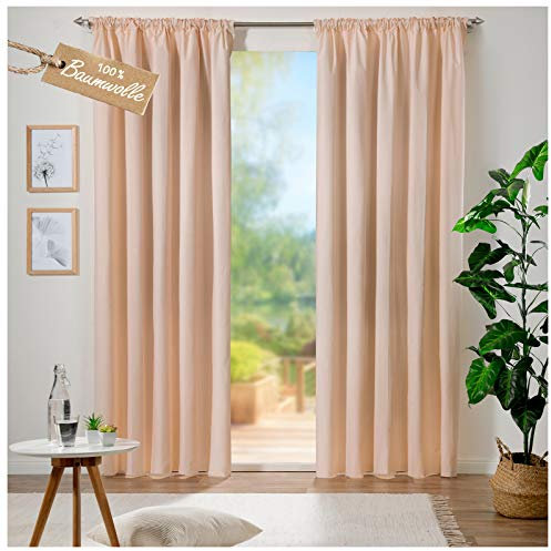 heimtexland ® Vorhang 100% Baumwolle Leinen Struktur Matt Blickdicht Lang HxB 280x140 cm Dekoschal mit Kräuselband und Tunnelzug Rosa Typ692