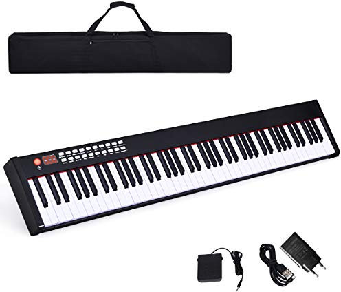 GOPLUS Clavier Electronique 88 Touches, 128 Rythmes et 128 Sons, Piano Numérique Portable avec Fonction d’Enseignement,Interface USB, Sac, Pédale de Sustain, pour Débutants/Enfants 3 Ans+ (Noir)