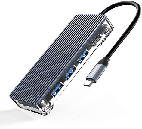 ORICO Hub USB C, Aluminio+PC 7 en 1 Adaptador, Tipo C Hub a HDMI 4k, 3 Puertos USB 3.0, Suministro de Energía de 100 W, Lectores de Tarjetas SD/TF Compatible para MacBook Air/Pro iPad XPS