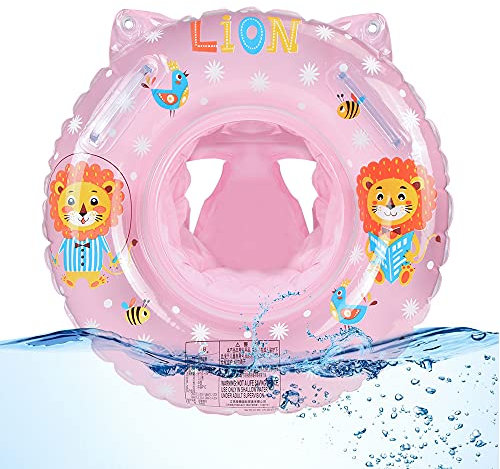 Anillo de Natación Bebe, Lindo Patrón Natación Inflable Flotador de Piscina Juguetes de Desarrollo de Natación en Agua para Bebé 6-36 Meses (León Rosa)