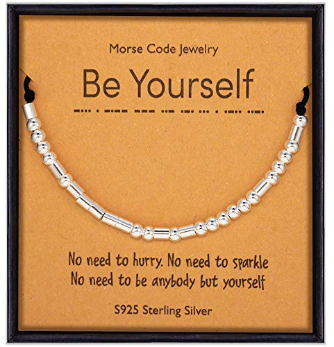 Suyi Morse Code Armband für Frauen Mädchen Inspirierende Sterling Silber Perlen Armband Geschenke für Schwester Tochter Freund Mutter Frau Be Yourself