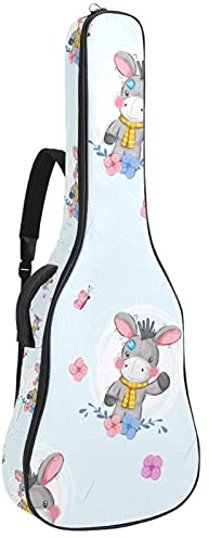 107 cm Gitarrentasche Gitarrentasche Rucksack für E-Gitarre, Akustik-Bass, klassische Gitarre, Ukulele, Mandoline, niedliches Plüsch-Esel-Muster