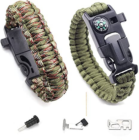 Camouflage-Armband, Outdoor-Werkzeugset Enthält Einen Kompass,EIN 3,6 Meter Langes Regenschirmseil, Einen Feuerstarter, Notfall Messer & Pfeifen, Multi-Werkzeug, für Expeditionen, Camping (Army Green)