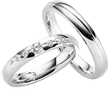 JC Trauringe Silber 925 Paarpreis Eheringe Silber I Edle Verlobungsringe breit 3,5 mm I Partnerringe mit Gravur in edler Schatulle I 2 Hochzeitsringe Herrenring ohne & Damenring mit Steinen I LC155-S