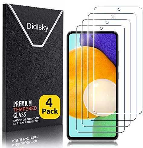 Didisky (4 Pack) Tempered Glass Screen Protector for Samsung Galaxy A53 5G / A52S / A52, 9H Hardness, No Bubbles, High Definition Protective Film