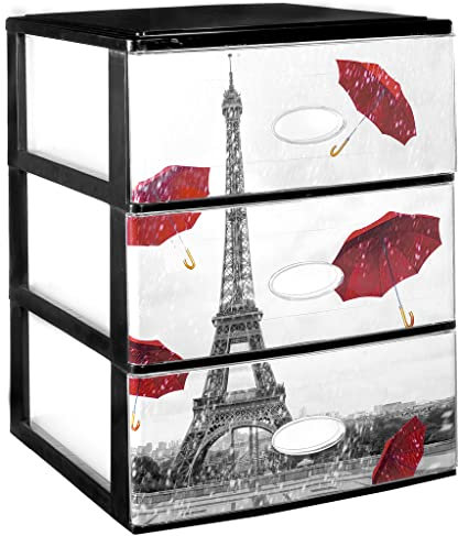 COM-FORT HOUSE | Cajonera Apilable de Plástico Efecto Cristal | Modelo Paris | Color Negro | Modelo de 3 Cajones | Cajones de Almacenamiento Modular | (380 x 370 x 473 mm) |