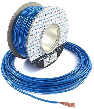 25 AMP Rated 2mm² Single Core Stranded Copper Cable 12v 24v Thin Wall Wire (10M 20M 50M 100M) (BLUE, 50M Roll)