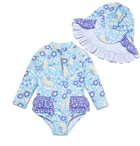 BONVERANO Bañador de una Pieza de Manga Larga para bebé niña protección UV 50+ (Azul-Jazmín,18-24meses…