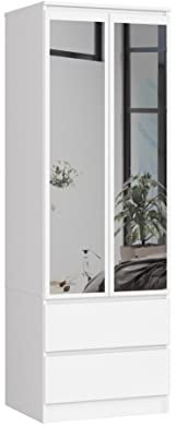 BDW Armario con Espejo 2 Puertas 2 cajones para Dormitorio Sala de Estar Pasillo 180x60x51 (Blanco), Talla única