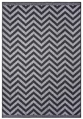 NORTHRUGS In- und Outdoor Teppich Palma 160x230cm - Wendeteppich Wetterfest Modernes Design Zick-Zack Muster Teppich für Balkon Garten Wintergarten Wohnzimmerteppich Wasserfest in Night Silver