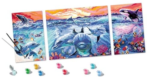 Ravensburger CreArt 23577 - Farbenfrohe Unterwasserwelt - Triptychon Malen nach Zahlen Erwachsene, DIY Malset mit Pinsel und Acrylfarben, Geschenk für Frauen und Männer, Malen für Erwachsene