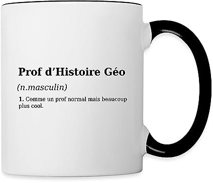 Spreadshirt Cadeau De Classe Pour Prof d'Histoire-Géo - Cadeau Géographie Mug Bicolore, taille unique, blanc/noir