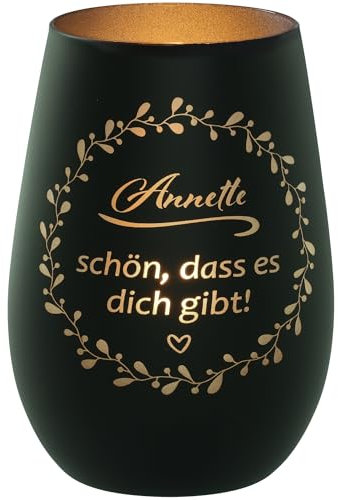 Goodtimes Windlicht Schön, DASS es Dich gibt mit individuellem Namen Schwarz & Silber