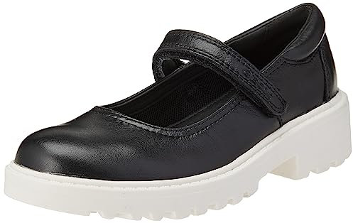 Geox J Casey Girl P Ballet Flat, Black White, 4 UK