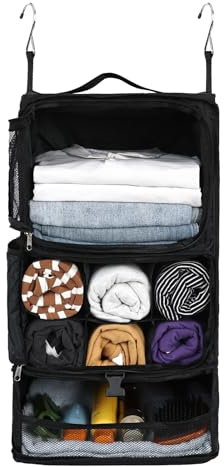 Surblue Hängeregal Reisetasche Kompressionspackwürfel für Koffer Zusammenklappbar mit Erweiterungsschicht Große Kapazität Schwarz XL