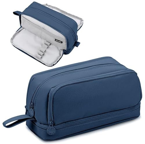 Tesmien Pencil Case, Large Pencil Case with 4 Compartments Stationery Organizer for Boys and Girls, Aesthetic Pencil Bag Suitable for Kids Teenagers Students Women Men, Dark Blue