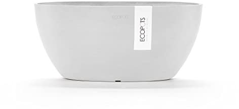 Ecopots Pflanzschale Sofia Dunkel Weiss - 30 x 13 cm oval groß - Pflanzentopf aus Recycling Kunststoff - Übertopf modern - Blumentopf für Indoor und Outdoor - Schale weiß flach/niedrig