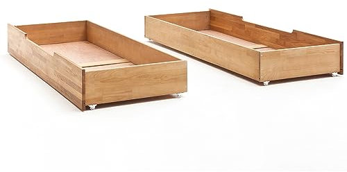 Lomadox Schlafzimmer Massivholz Schubkasten Schubkasteneinsatz Schubkästen Bettschubkasten 2er Set für 160 cm Bett in Wildeiche massiv, B/H/T: ca. 62/23/166 cm