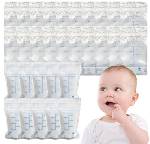 Muttermilch-Gefrierbeutel, 30 Stück lebensmittelechte Muttermilchbeutel, Auslaufsicherer Milch-Aufbewahrungsbeutel, 200 ml, für Kühlschränke, Kühlschränke, notieren Sie die Daten Honhoha