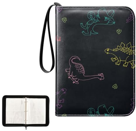Dinosaurier-schwarzer Kartenbinder mit 400 Taschen, Sammelkartenaufbewahrung, Sammelalbum, Album mit Ärmeln, Reißverschluss, Kartensammlungshalter, Ordner für Jungen und Mädchen